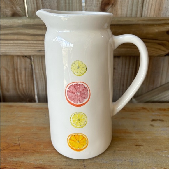 Rae Dunn Ceramic Pitcher Citrus Fruit Slices Lemon Orange & Grapefruit - Picture 1 of 7
